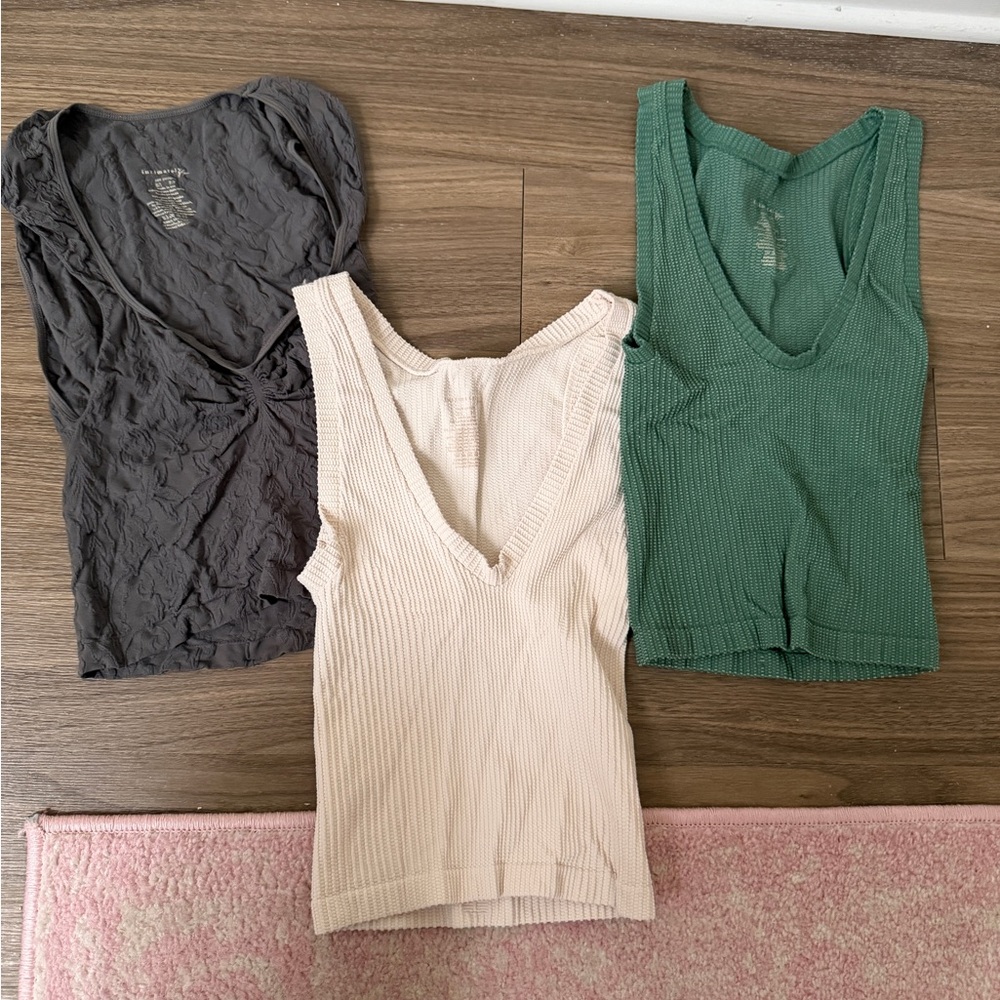 FREE PEOPLE Women's V-Neck Ribbed Tank Top - Green, Cream, Gray